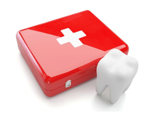 first aid kit and tooth model