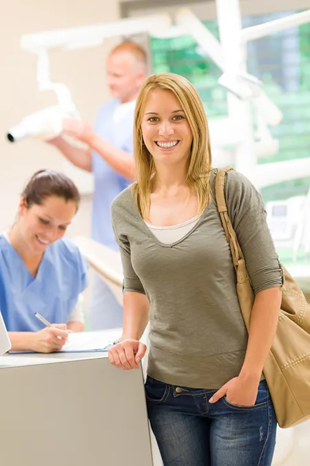 woman on first visit to the dentist office